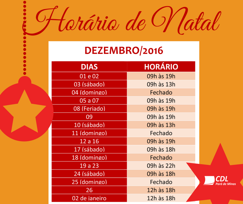 HORÁRIO DE NATAL!