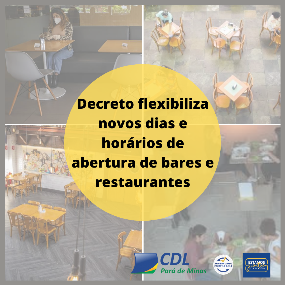 Decreto flexibiliza novos dias e horários de abertura de bares e restaurantes